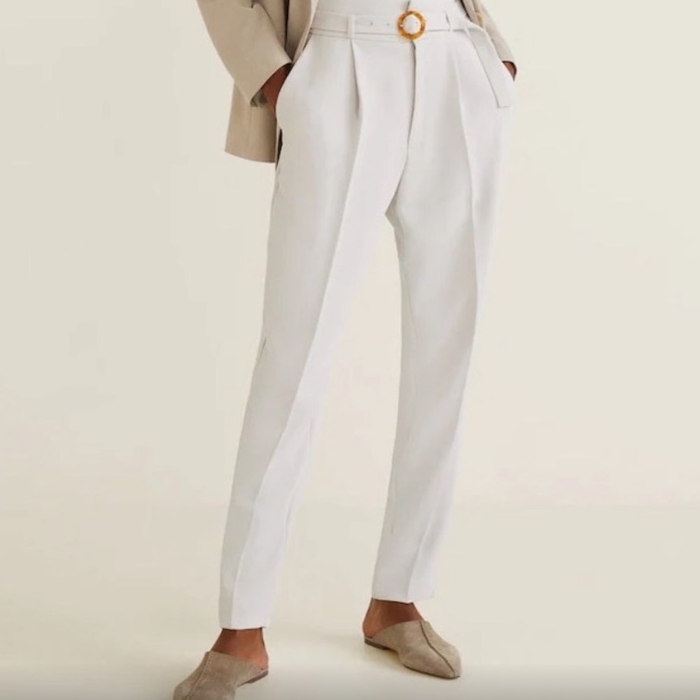 MANGO belted straight fit pants